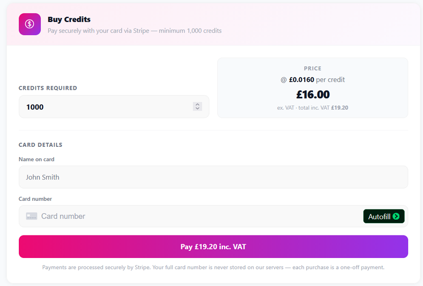 Credits — buying a top-up