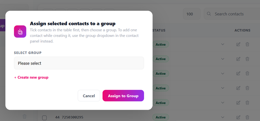 Groups — contact counts per group
